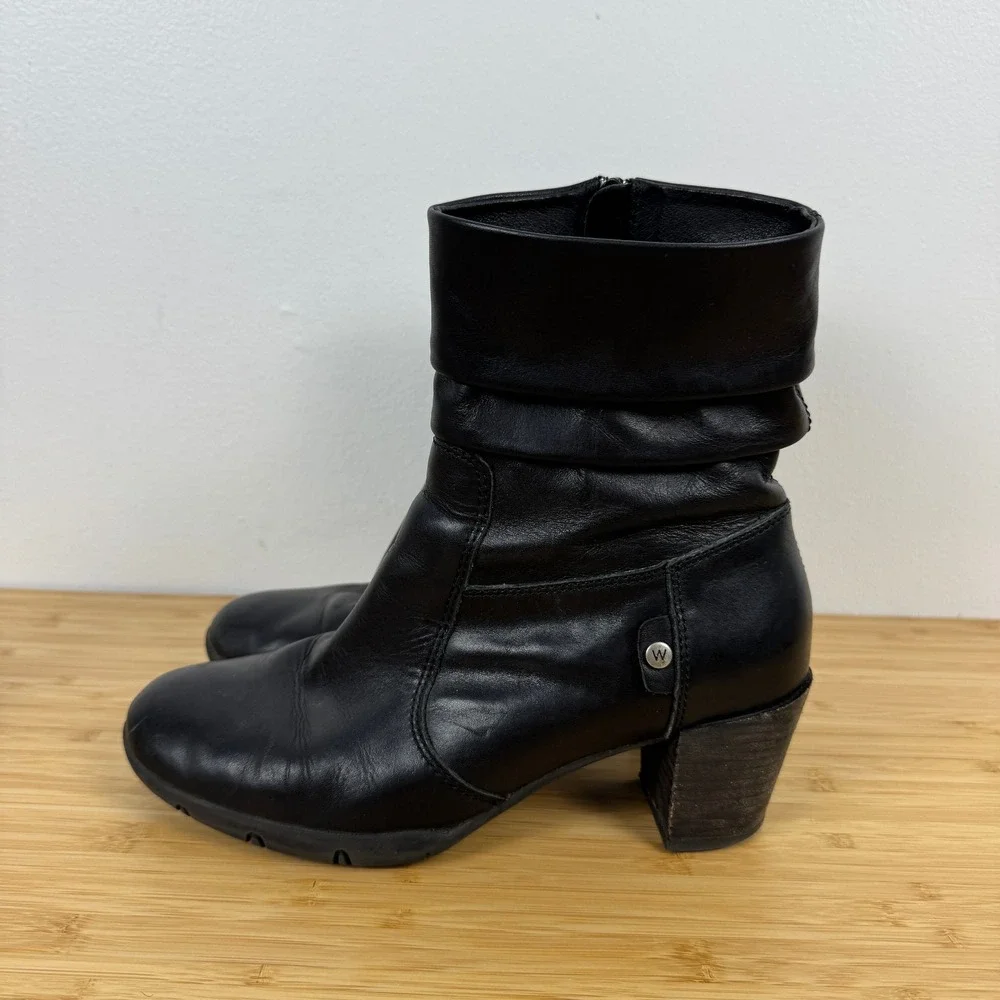 Wolky Colville Black Leather Fold Down Boots Women Size 41 9-9.5‎